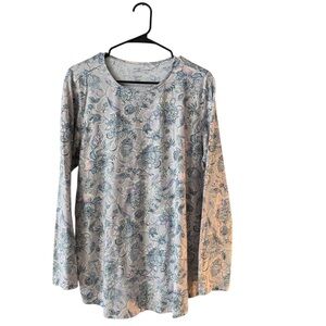 J. Jill Pima Cotton Floral Long Sleeve Tunic Top Size XL Gray Blue Modest Office